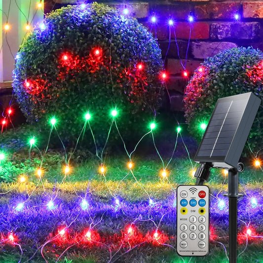 208-led mesh net covering 9.9ft x 6.6ft (roughly 65 sq ft) for one-step coverage of large shrubs