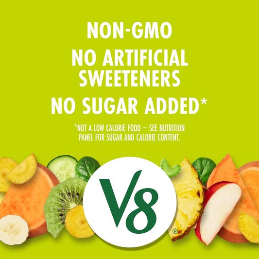 blend of 8 juices: cucumber, celery, spinach, carrot, sweet potato, kiwi, apple, and pineapple