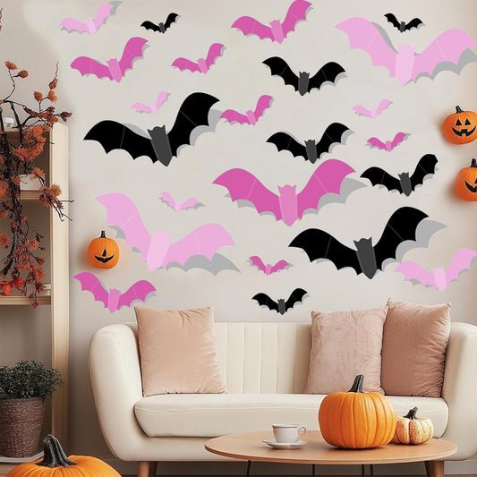 Halloween Bat Wall Decor Gift – 72 Pcs 3D PVC Bat Stickers Set for Halloween Lovers, Housewarming and Birthday Present Idea